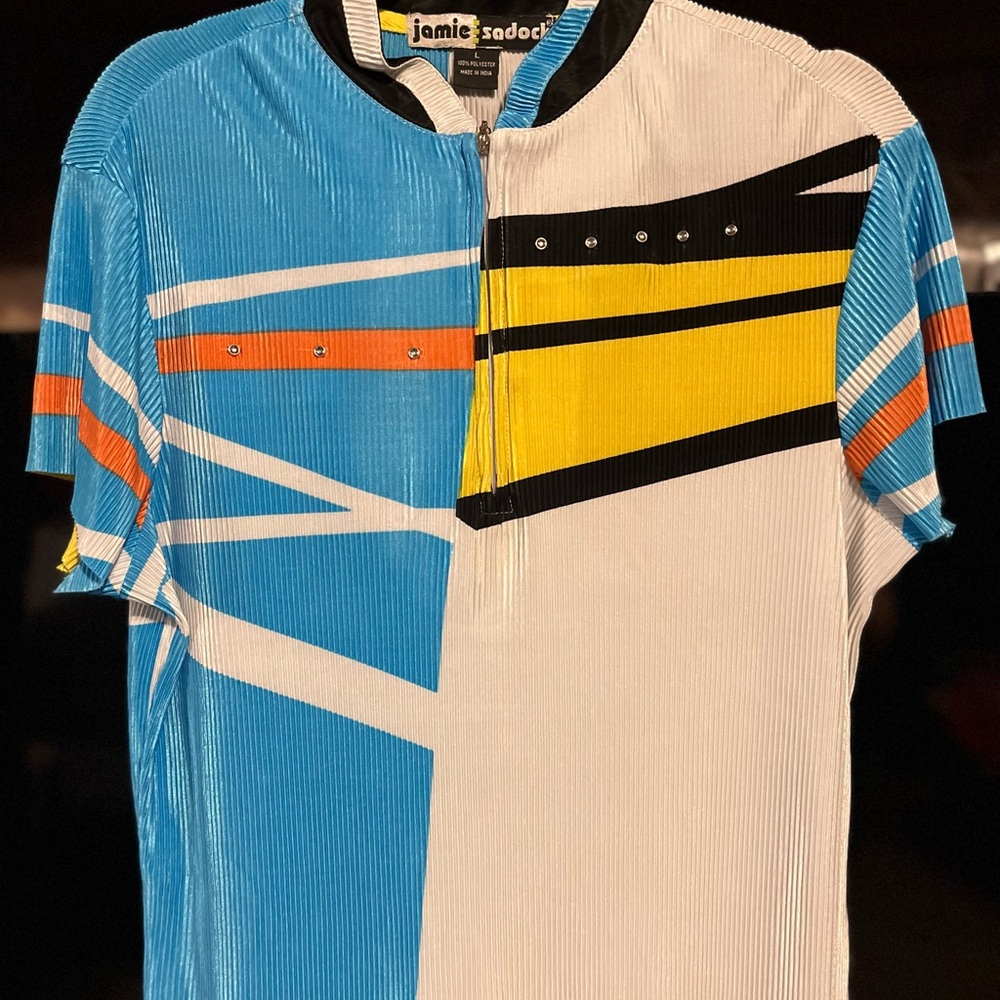 jamie sadock Blue, White & Yellow Graphic Short Sleeve Polo